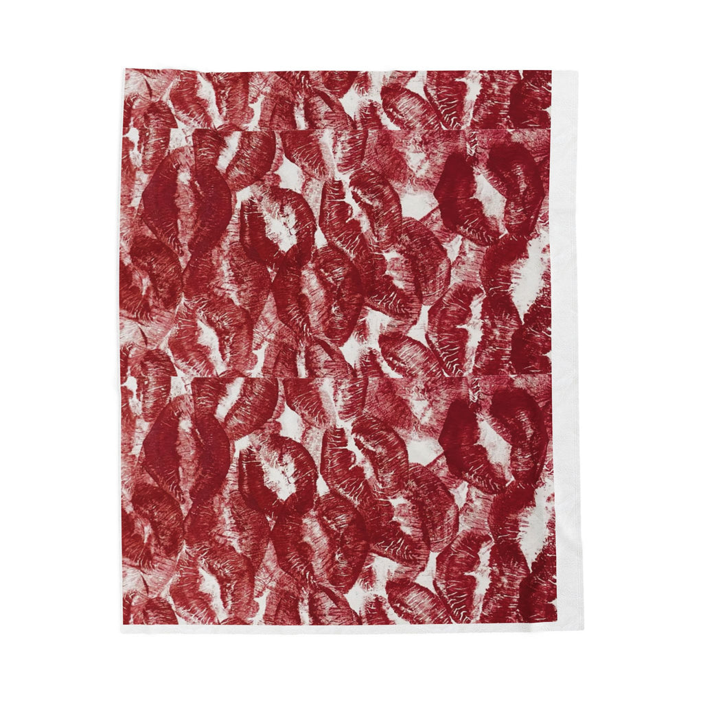 Kiss Print Velveteen Plush Blanket — Soft Red Lip Pattern Throw for Valentine’s Day